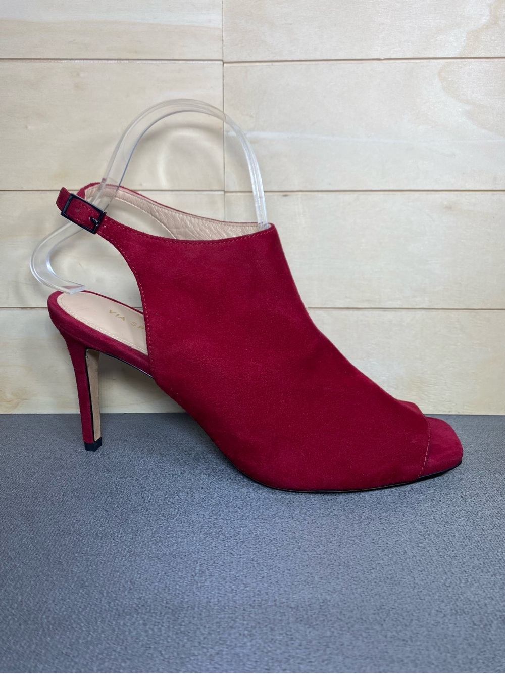 Via Spiga Slingback Peep Toe Heels Women's Size 6.5 M Shoes Red Suede Leather